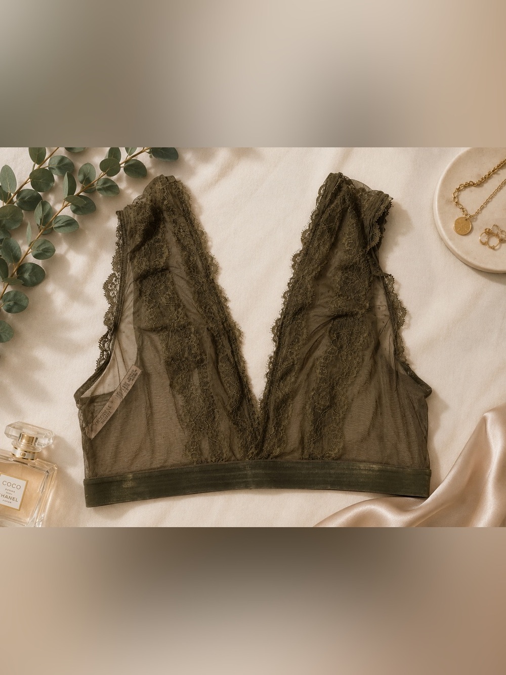 Victoria’s Secret Olive Green Lace Mesh Bralette Size XL